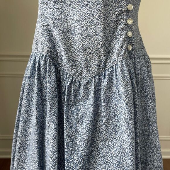 Vintage 80s Sweetheart Midi Fit Flare Romantic Feminine Dress Blue White Lace S - Picture 5 of 10
